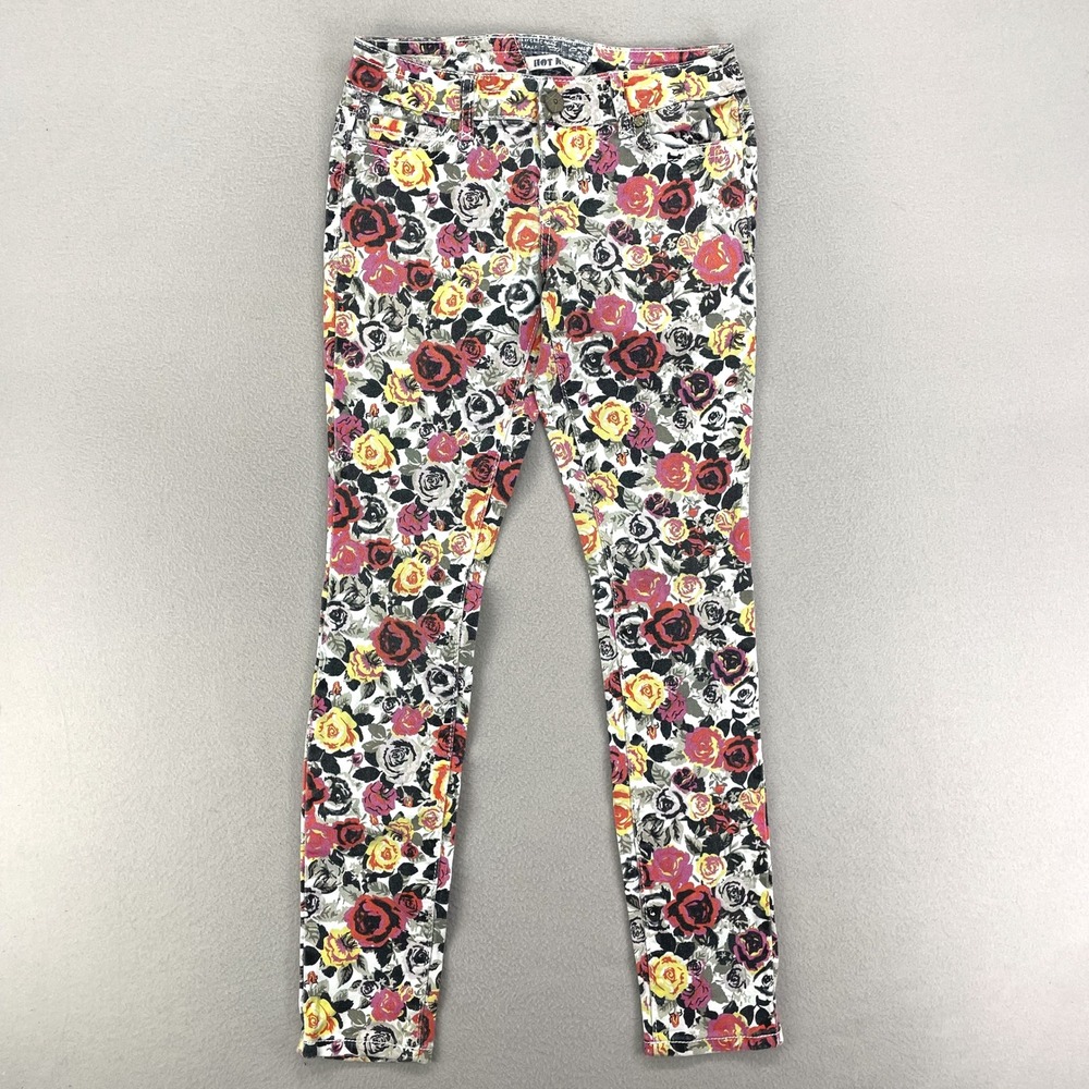 VTG Y2K Hot‎ Kiss Skinny Jeans Womens 3 Floral Low Rise Pink Punk Grunge
